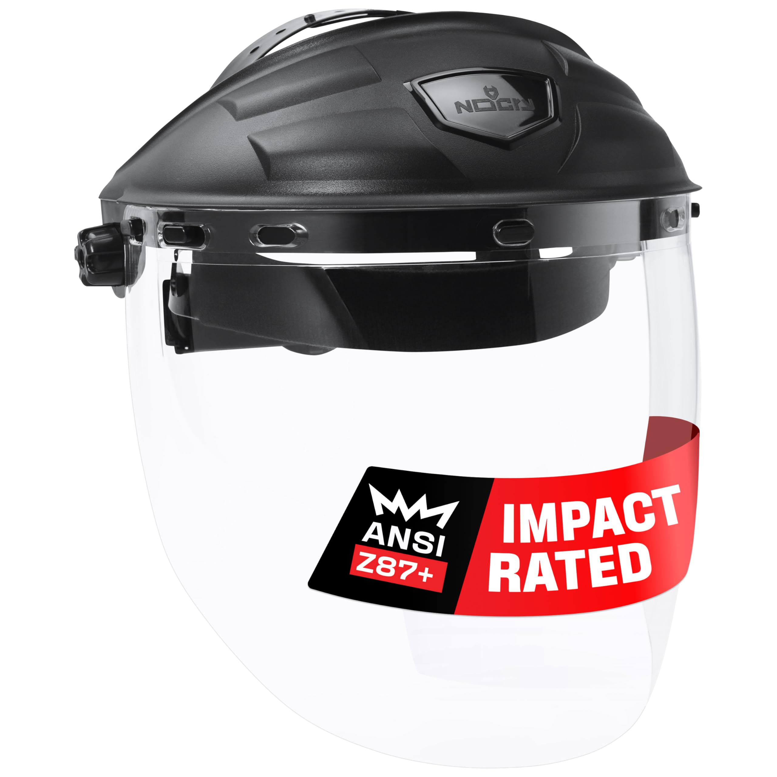 NoCry Premium Safety Face Shield for Grinding and Cutting — Clear Anti-Fog, Impact Resistant Visor and Adjustable Headgear — ANSI Z87.1 Certified for Industrial Use — Washable Sweatbands Included