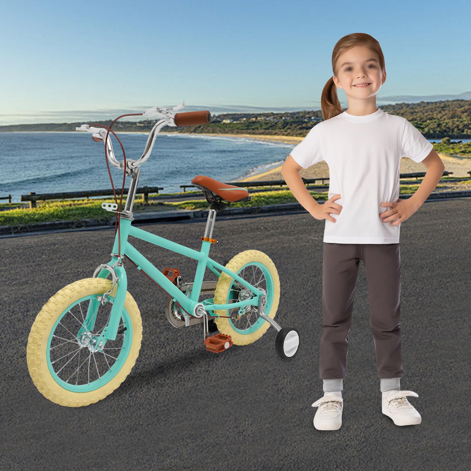 Salmeee Kinderfahrrad 14 Zoll mit Stützrädern, Grün – Fahrrad für 3-4 Jahre, 90-110cm Körpergröße – Balance-Fahrrad für Jungen & Mädchen, Outdoor Spielzeug