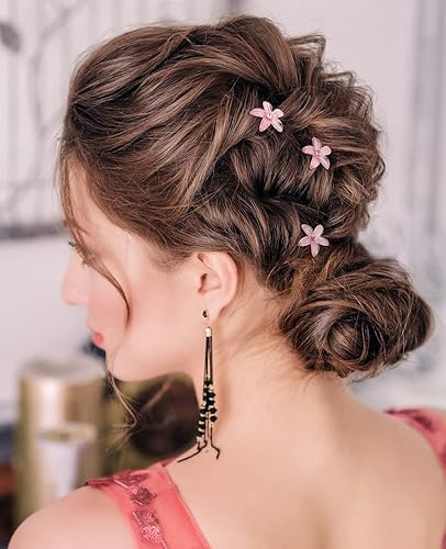 Miniatura 3 de Wecoe 20 pinzas para el pelo pequeñas de flores rosadas para niñas, lindas pinzas para el cabello brillantes pequeñas, pinzas decorativas para el