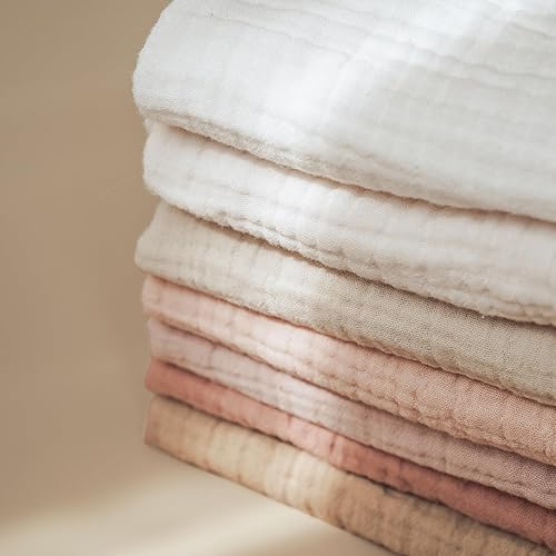 Miniatura 4 de Konssy Paquete de 7 paños de muselina para bebé, 100% algodón, paños de baño suaves y absorbentes y paños para eructos para niños recién nacidos,