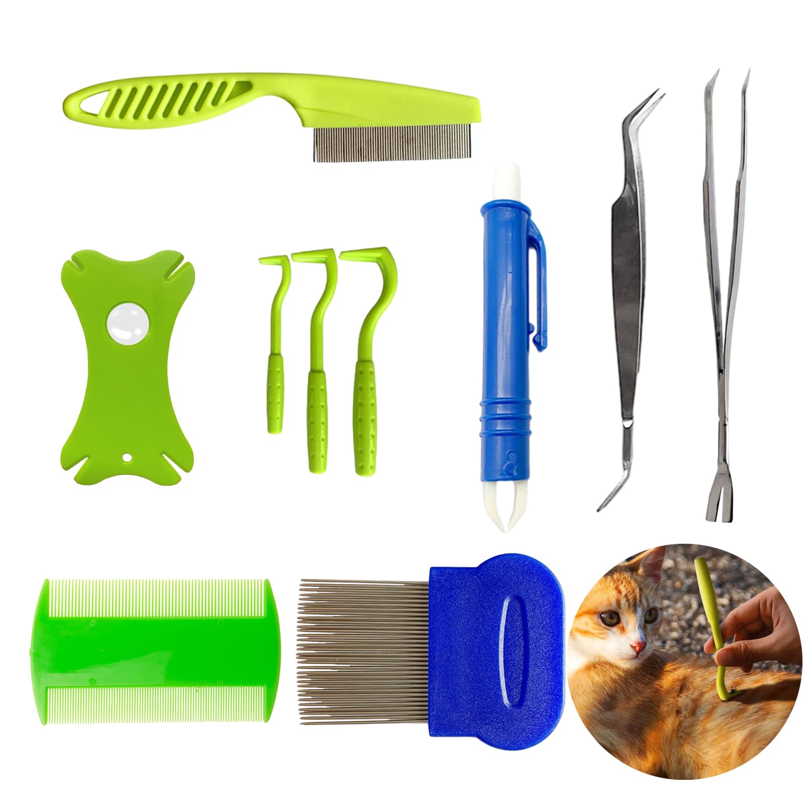 DALAETUS 10piezas Pinzas para Garrapatas Set, Inoxidable Gancho para Garrapatas para Humanos, Perros, Gatos, Dientes Finos Peine para Piojos Y Pulgas para Perros, ProteccióN contra Garrapatas