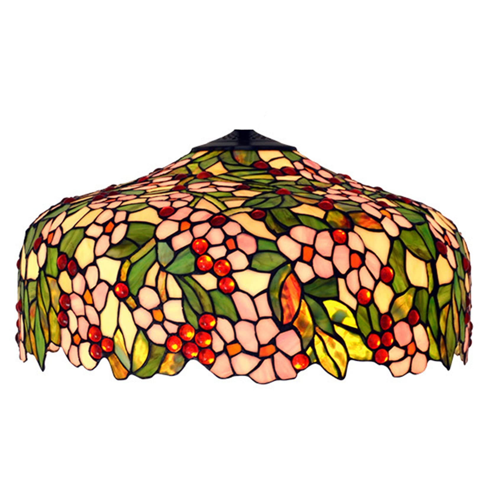 SaryEdge Tiffany Stained Glass Table Lamp Pendant Light Ceiling Light Floor Lamp Replacement Lamp Shade, Only Lamp Chimney, Apple Flower Design, W20H12inch Pink Green Leaf, Exclude Acc，