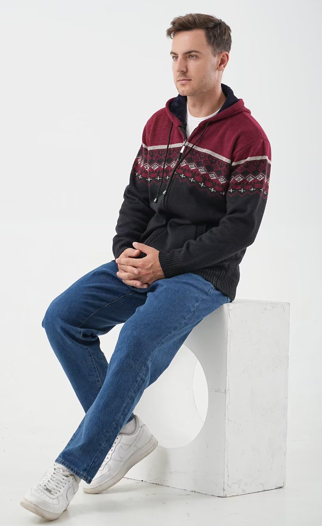 Cardigan Cuello Alto para Hombre Forro de Pelusa Grueso Invierno