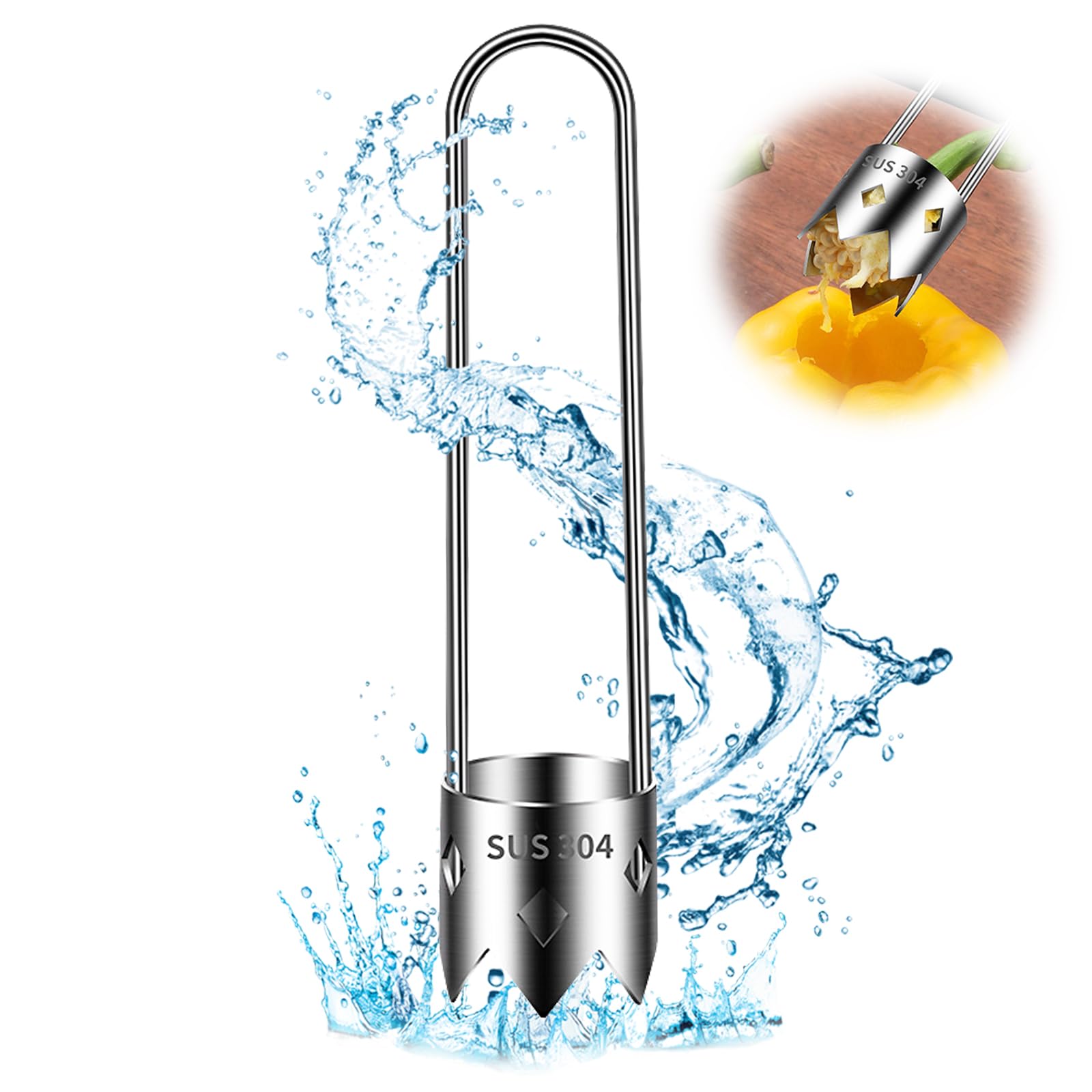 Red Bell Pepper Corer - Pepper, Pineapple, Pear, Apple Corer - 304 Stainless Steel, Rust Resistant, Designed for a Wide Range of Fruits and Vegetables - Easy to Clean