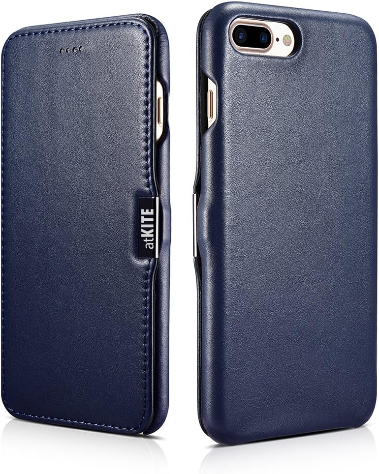 atKITE iPhone 8 Plus iPhone 7 Plus case, Genuine Leather Luxury Style Magnet Folio Case - Blue - Unique Design - Ultra Slim - Precise Cut and Design - Handcrafted