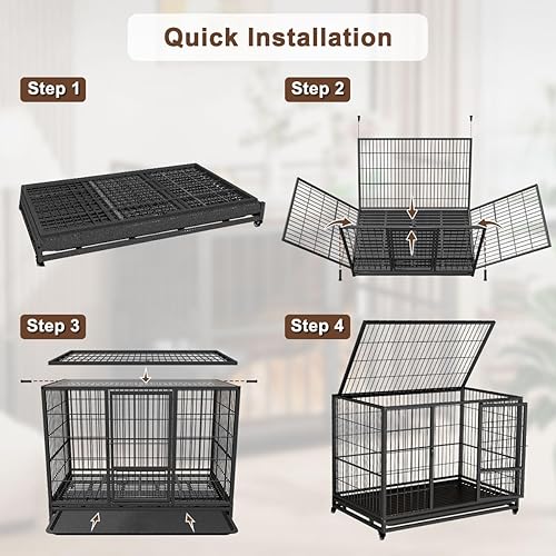 Miniatura 5 de Jaula para perros de alta resistencia para uso en interiores, jaula de perro de 42 pulgadas para perros grandes, perrera de grado profesional,