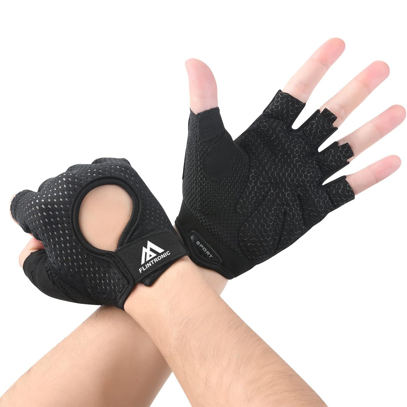 flintronic Oddychające rękawice fitness, rękawice treningowe dla kobiet i mężczyzn, antypoślizgowe silikonowe rękawice gimnastyczne do podnoszenia ciężarów do treningu siłowego, treningu siłowego