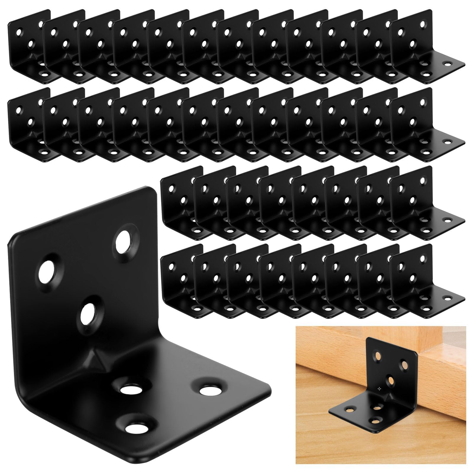 ASelected 40 Stücke Winkelverbinder Edelstahl 30x30 mm, Schwarz Eckwinkel Edelstahl 38 x 30 x 30 mm, Winkel Metall 90 Grad zum Befestigen und Reparieren von Möbeln, Verstärkungsfuge, schwarze