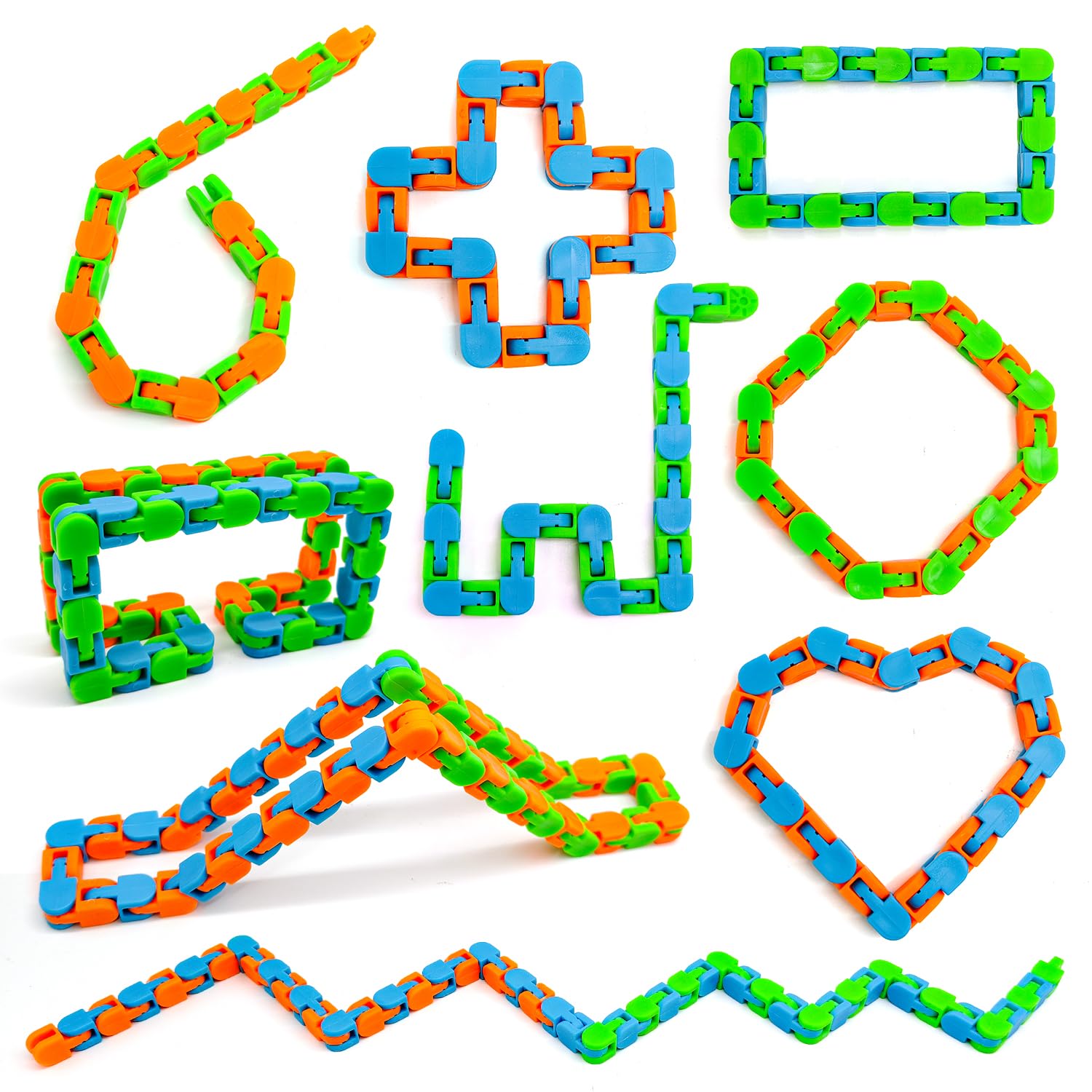 Yeefunjoy 12 Pack 24 Links Wacky Tracks Snap and Click Fidget Toys, Multicolor Finger Sensory Toys Set, Educational Snake Puzzles for Stress Relief Party Bag Fillers and Party Favours for Kids Adults
