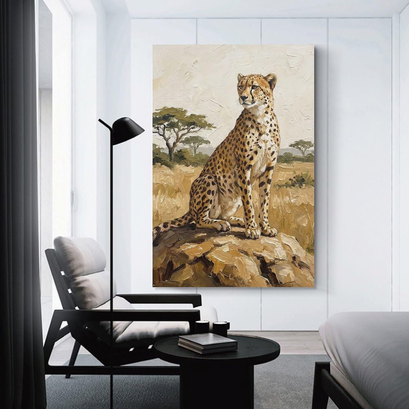 Junmoney Cheetah Sitting on A Rock Decorative Wall Artwork, 20x30inch(50x75cm), for New Homes, Bedrooms Or Workspaces, Gift Idea for Housewarming And Birthdays