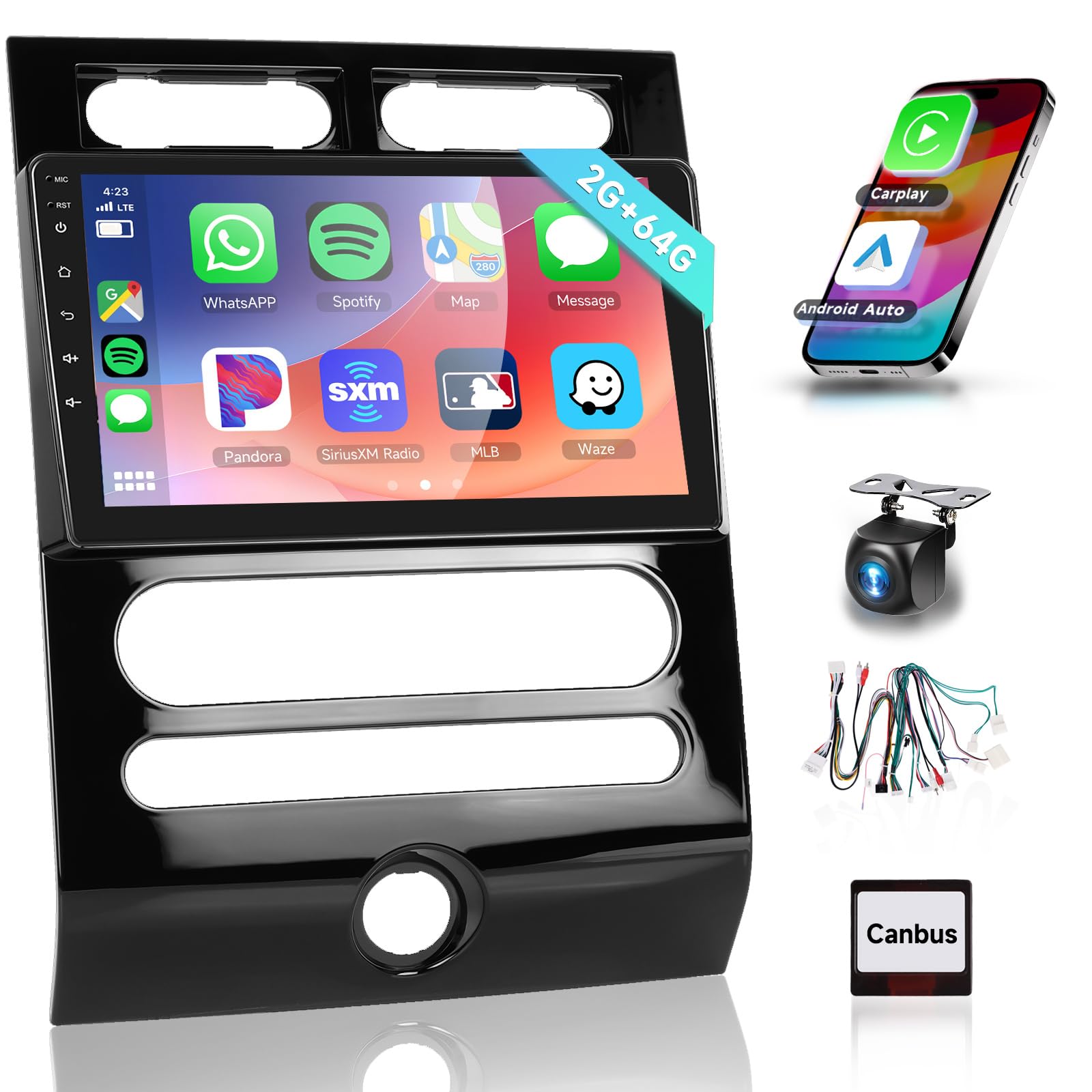 2G 64G for Ford Expedition 2007-2014 Automatic A/C Car Radio Stereo Replacement with Wireless Carplay Android Auto 9inch1080P Touchscreen with