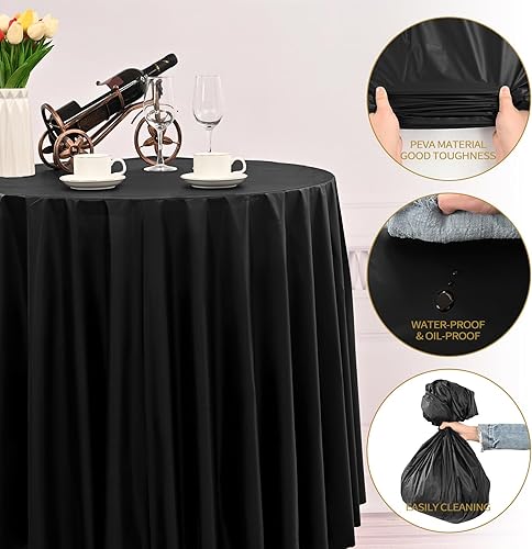 Miniatura 4 de YMHPRIDE Paquete de 24 manteles redondos negros, manteles desechables de plástico negro de 96 pulgadas, manteles de plástico negro para fiestas,