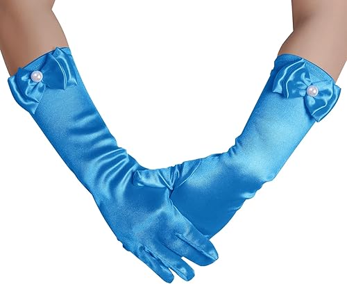 Miniatura 6 de Guantes de princesa para niñas, color blanco, largos, de satén, con lazo, para cumpleaños, boda, fiesta de disfraces