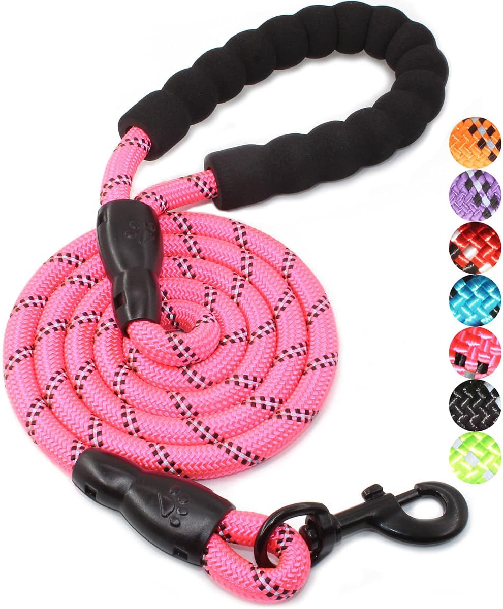 (Pink) - 1.5m Strong Dog Leash with Comfortable Padded Handle and Highly Reflective Threads for Medium and Large Dogs