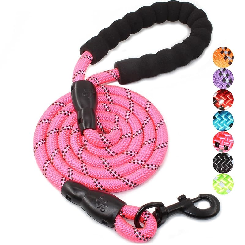 Guia para cães BAAPET de corda de nylon com alça acolchoada e fios refletivos, 1,52 m x 1,27 cm, Pink