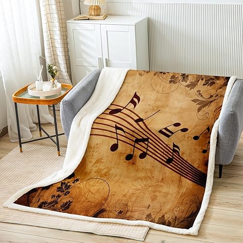 Manfei Musical Throw Blanket Retro Musical Notes Print Bed Blanket for Kids Boys Girls Room Decor, Music Theme Blanket for Couch Sofa, Soft and