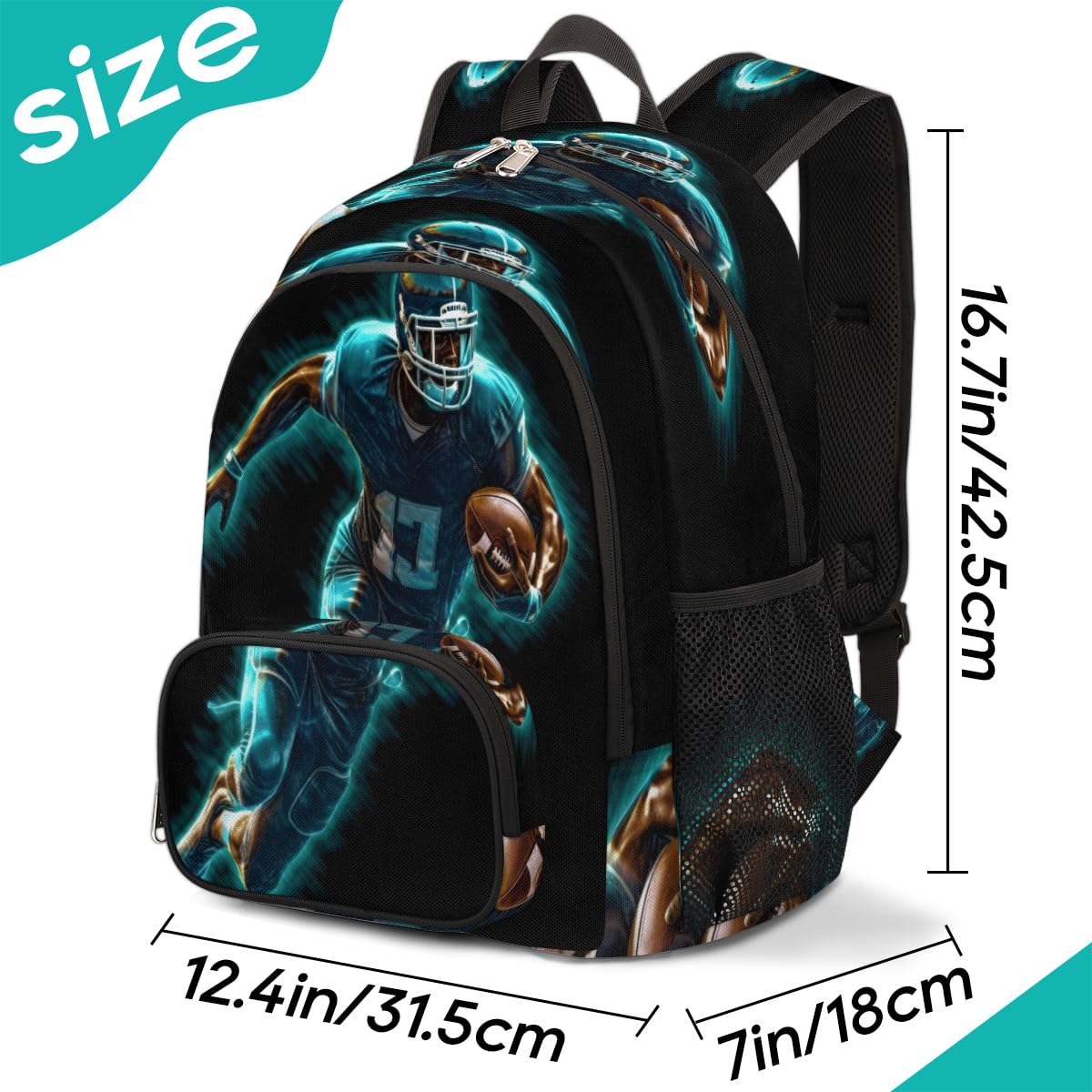 TropicalLife Plecak piłkarski 3D, wielofunkcyjny plecak dla dzieci, dziewcząt, chłopców, mężczyzn, kobiet, unisex, 18,4 l, plecak szkolny, torba na książki, na co dzień, na laptopa, torba na co dzień,