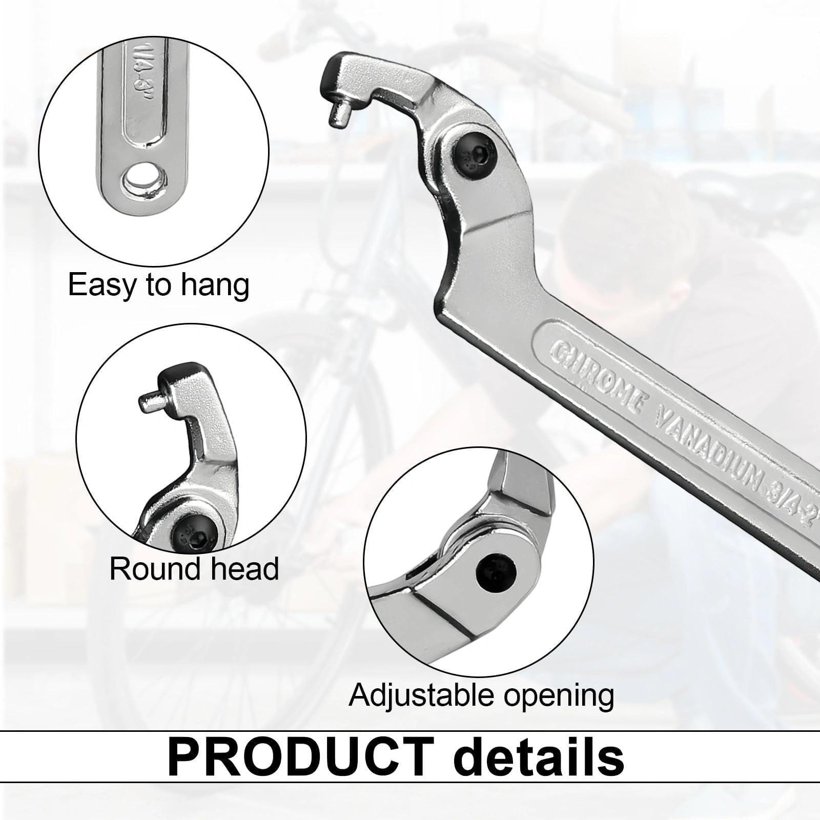 Verstellbarer Hakenschlüssel 19–51 mm, C Förmiger Schraubenschlüssel aus Chrom-Vanadium, Nutmutternschlüssel für Motorrad Federbein, Werkstatt & Reparatur
