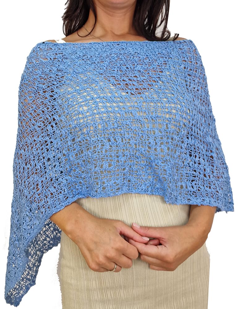 Mimosa Mujer Poncho de Encaje Elástico Alas de Murciélago Cabo de Punto Popcorn de Ganchillo Color Liso