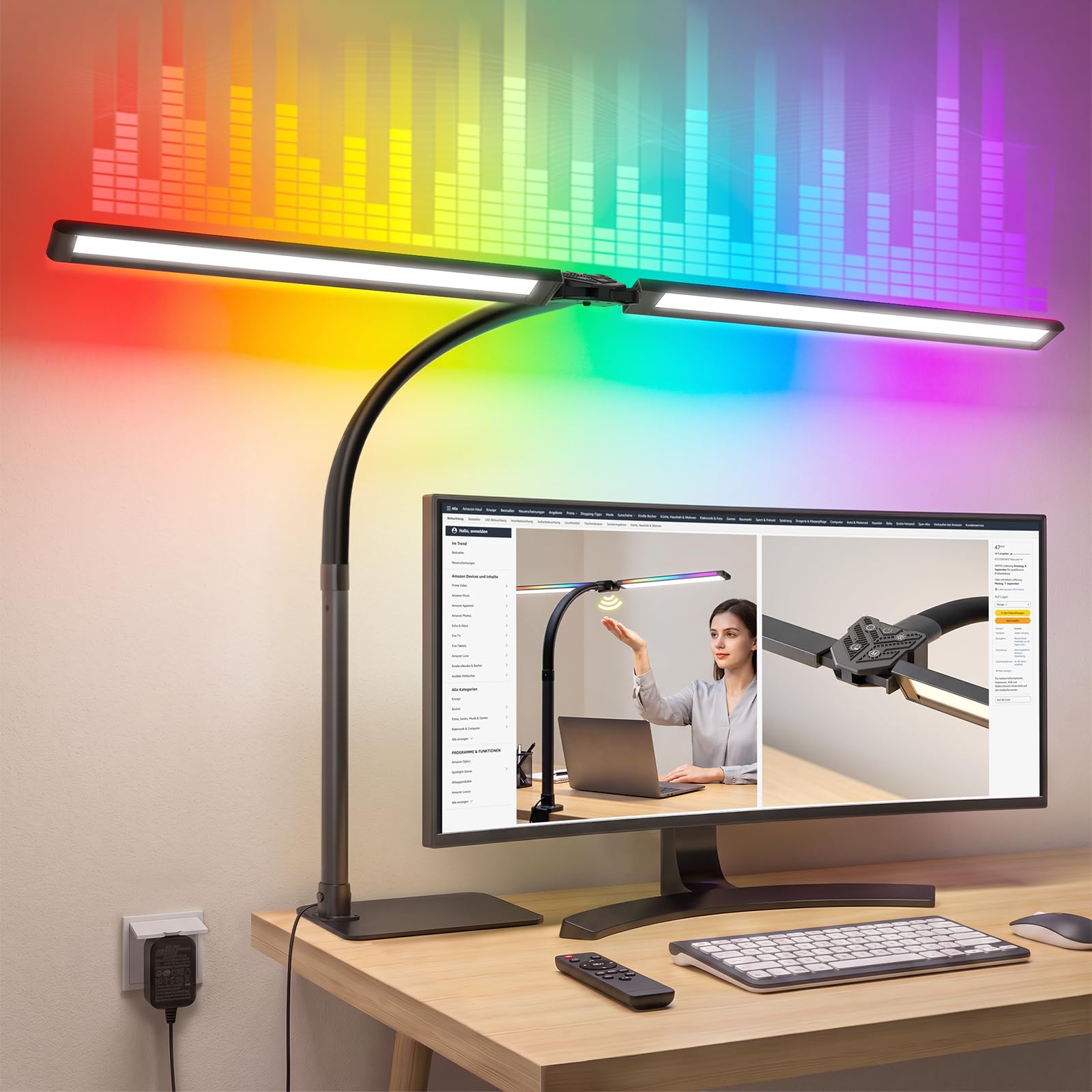 Lampada da Scrivania RGB 22W 1800LM Dimmerabile con Base Metallica