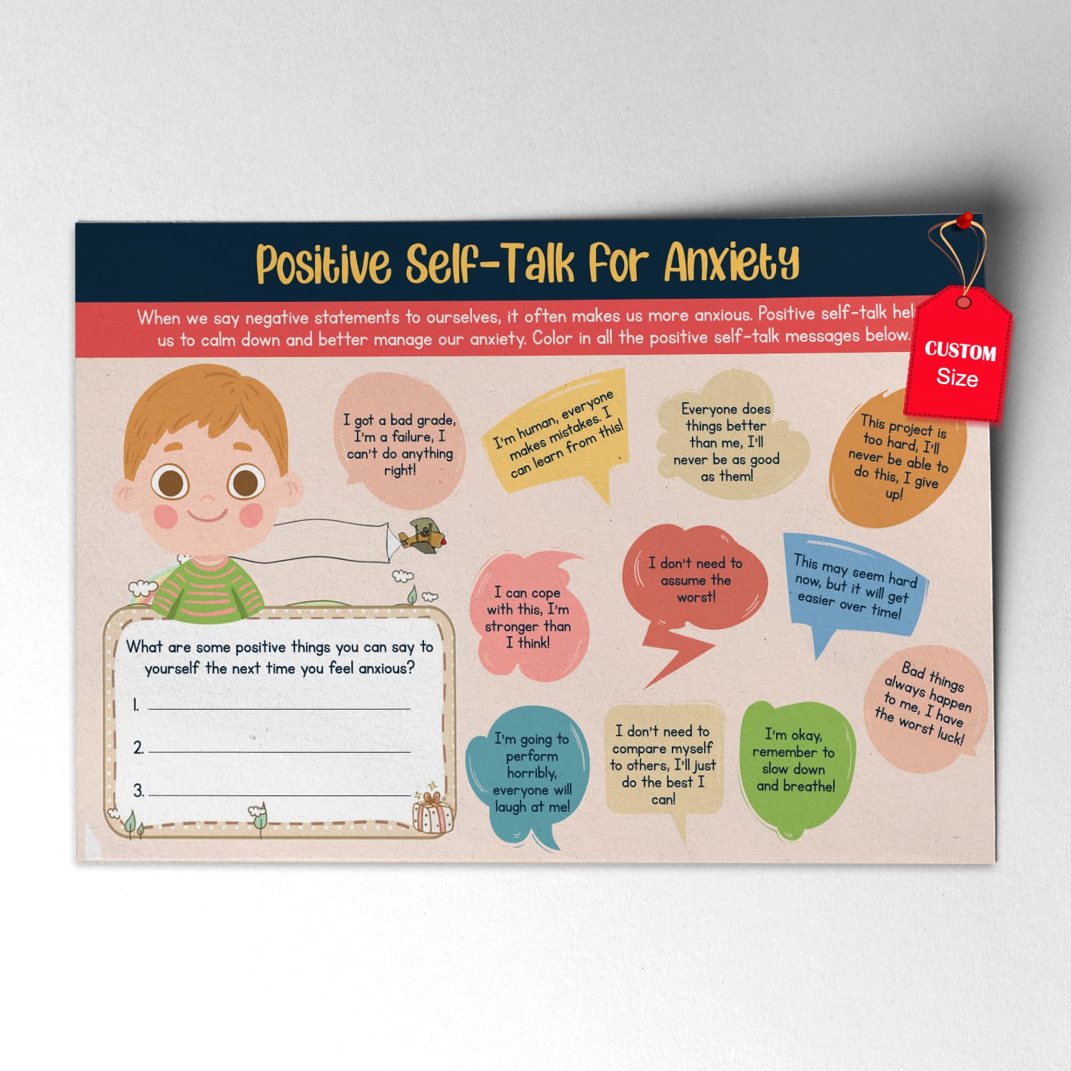 Amazon.com: LOLUIS Positive Self-Talk for Anxiety Worksheet, Anxiety  Fillable Worksheet for Kids Teens, Mental Health Worksheet Posters (Custom  Size, 1.5 Positive Self-Talk for Anxiety): Posters & Prints