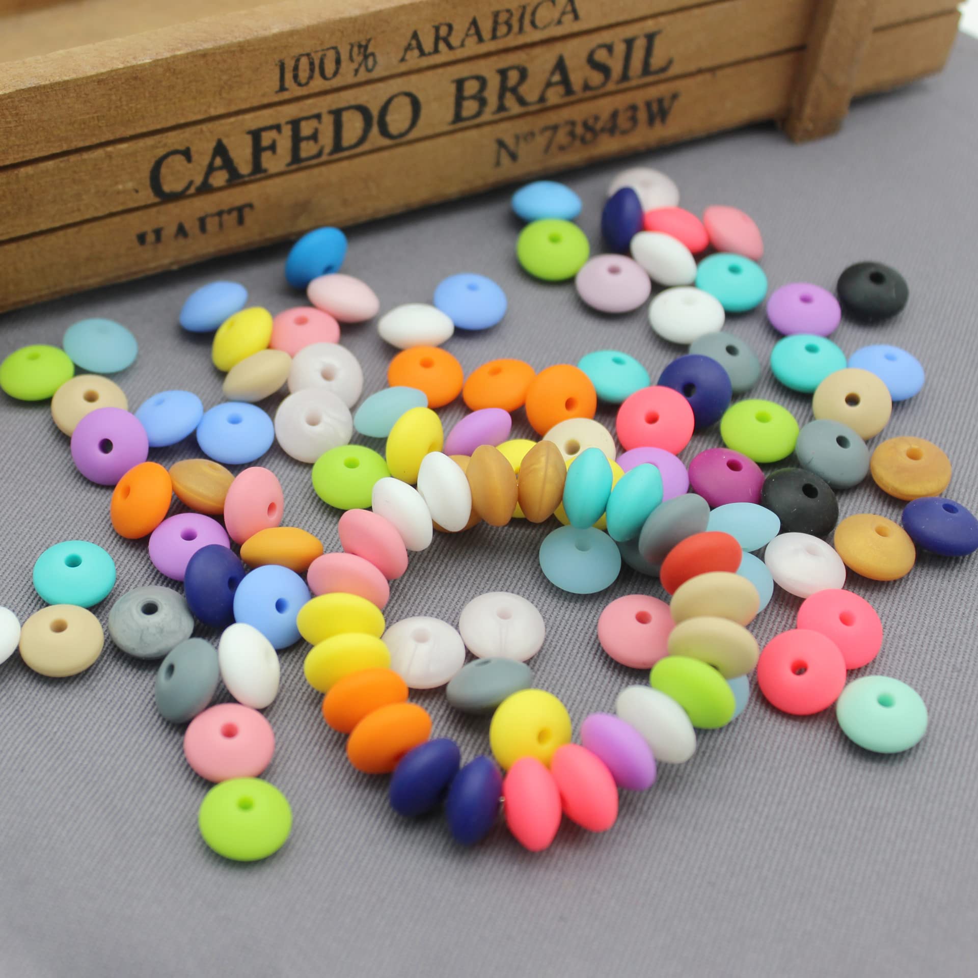 50/100 Pezzi 12mm Abaco Perline di Lenticchie in Silicone per Gioielli Che Fanno Accessori Collana a Catena Fai-da-Te Gioielli Regali-Pesca, 100 Pezzi