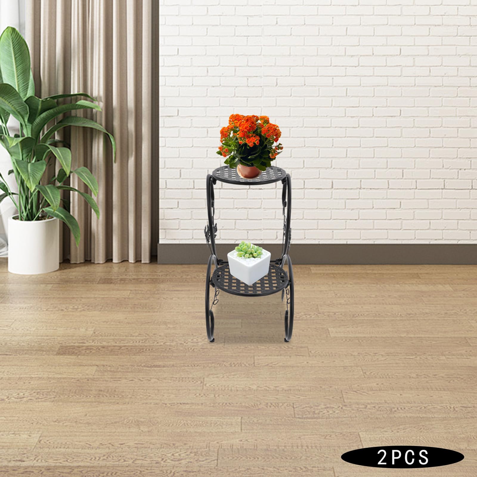 2-poziomowy stojak na kwiaty w stylu vintage z żeliwa | Metalowy stojak na doniczki 41 cm stojak na rośliny dekoracyjne liście pnącza strefy wejściowe werandy ogrody