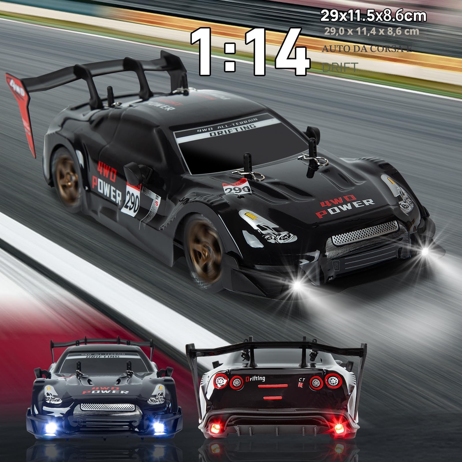 Macchina Telecomandata Drift, 1:14 Telecomandato Drift Macchine 4WD GT Drift RC Auto Drifting Car con Acceleratore Proporzionale Giocattolo per Adulti Ragazzi Bambini