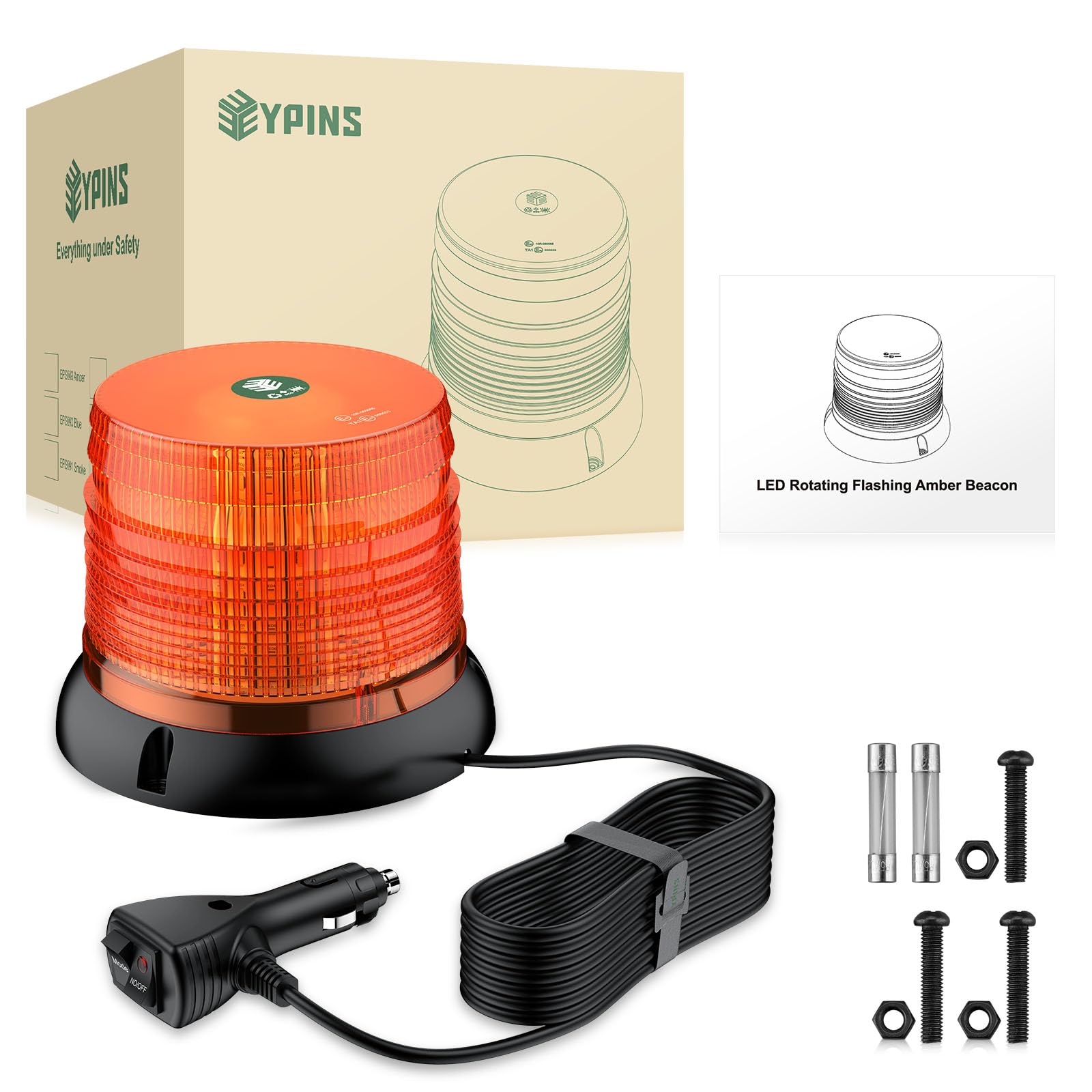 EYPINS Lampa ostrzegawcza LED, 12 V, 24 V, żółta lampka ostrzegawcza, magnes z kablem o długości 5 m, 11 wzorów błyskowych LED do traktora, samochodu ciężarowego