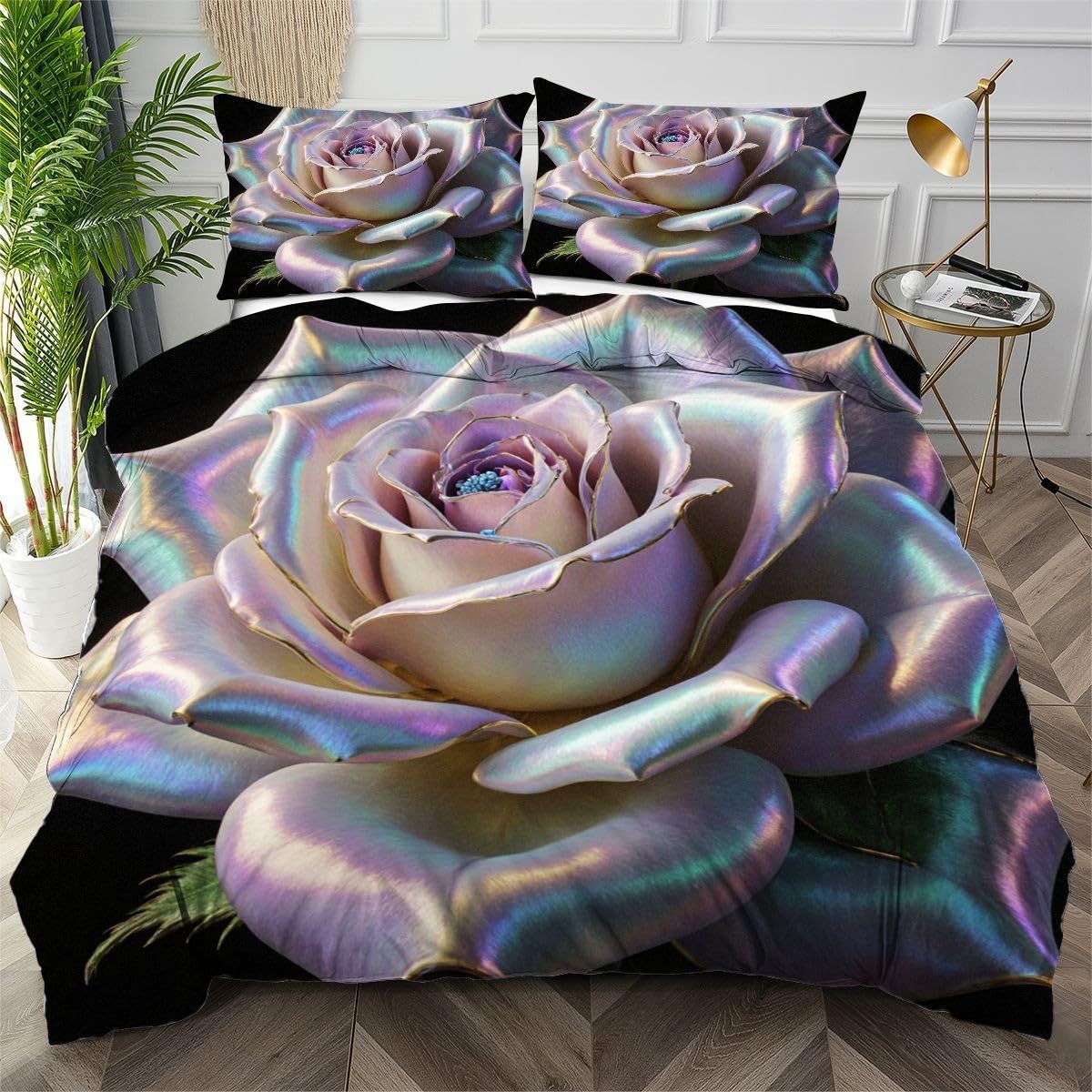 Parure de lit 200x200 rose argentée avec housse de couette microfibre AQ7834