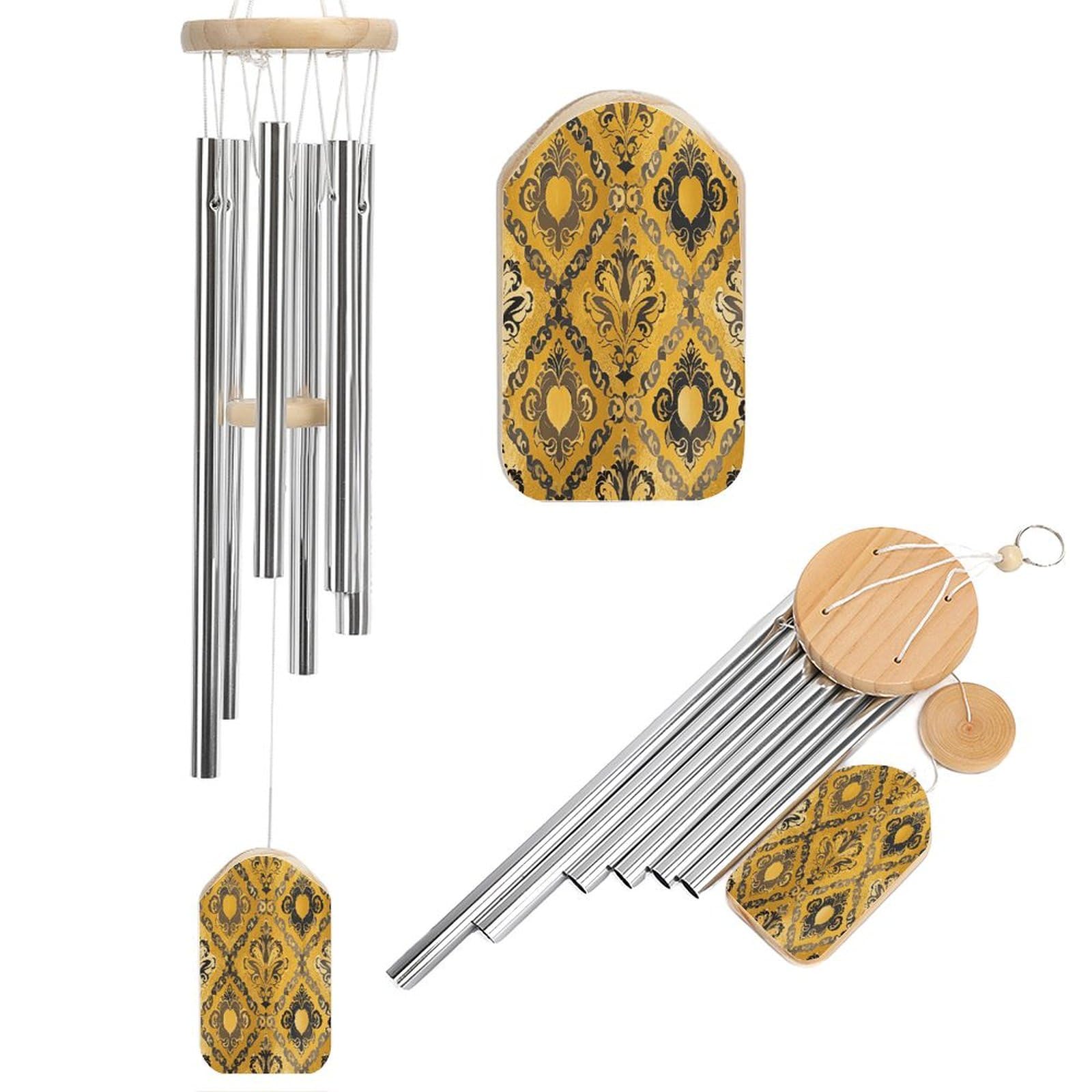 Carillon à vent brocart jaune gris : tons apaisants zen