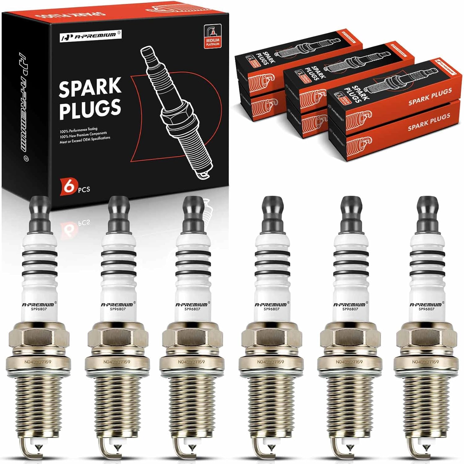 A-Premium Iridium Platinum Spark Plugs Compatible with Dodge Grand Caravan, Charger, Journey, Challenger, Avenger, Nitro, Intrepid, Magnum & Chrysler Town & Country & Volkswagen Routan, Pack of 6