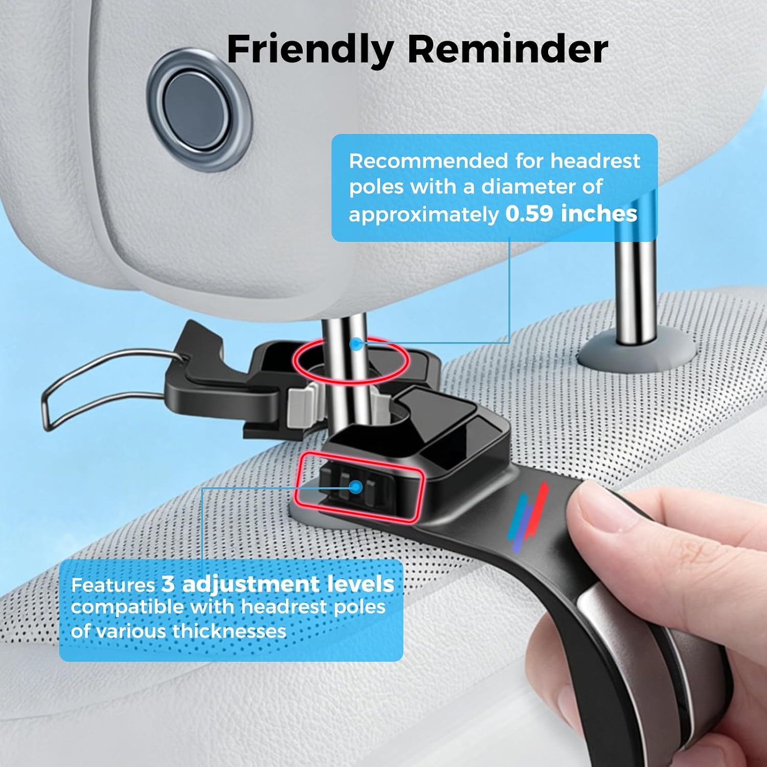 2 PCS Car Headrest Hook Safe Foldable Hidden Seat Hooks, Strong Load Capacity ABS Seat Hanger for Purse Bag Bottle Storage Organizer, for BMW 3 4 5 X1 X3 X5 Accessories with Sporty 3-Color Logo