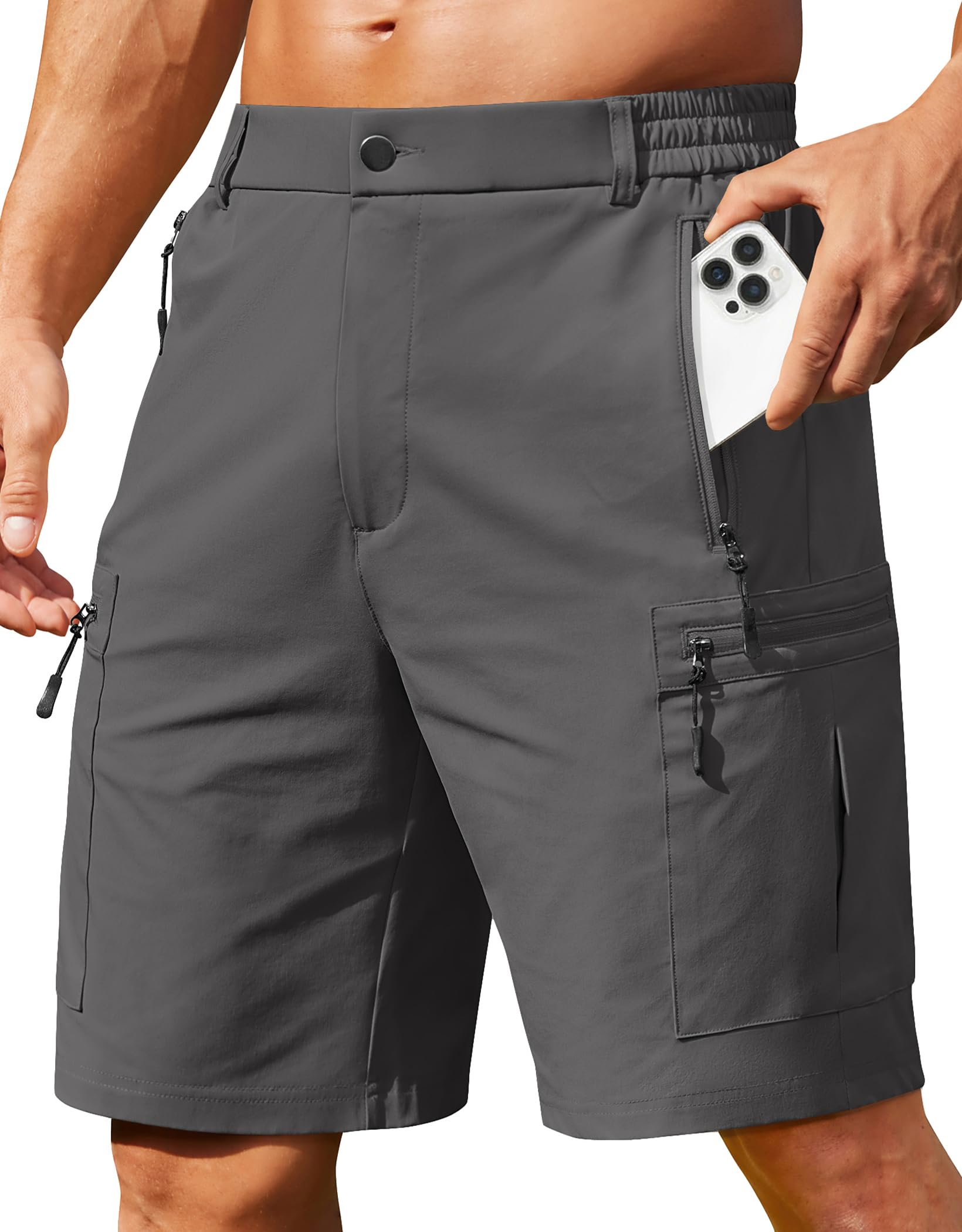 COOFANDY Men's Hiking 9" Cargo Shorts Lightweight Outdoor Shorts Quick Dry Golf Camping Casual Fishing with 5 Zipper Pockets