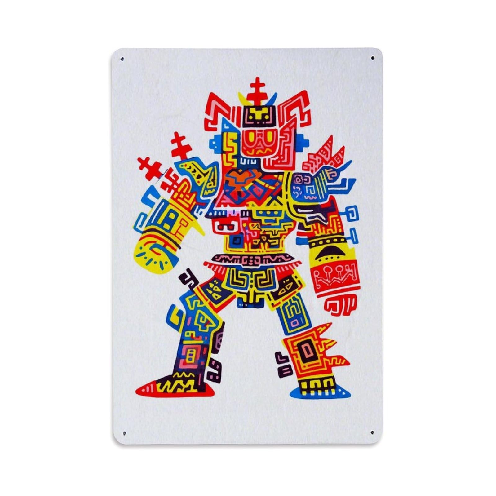 Sacred Spiritual Abstract Maya Aztec Spirit Totem Vintage Metal Tin Sign Plaque Wall Decor for Cafe, Man Cave, Club Bar, Office, Home Garden Round Metal Poster 8x12Inch