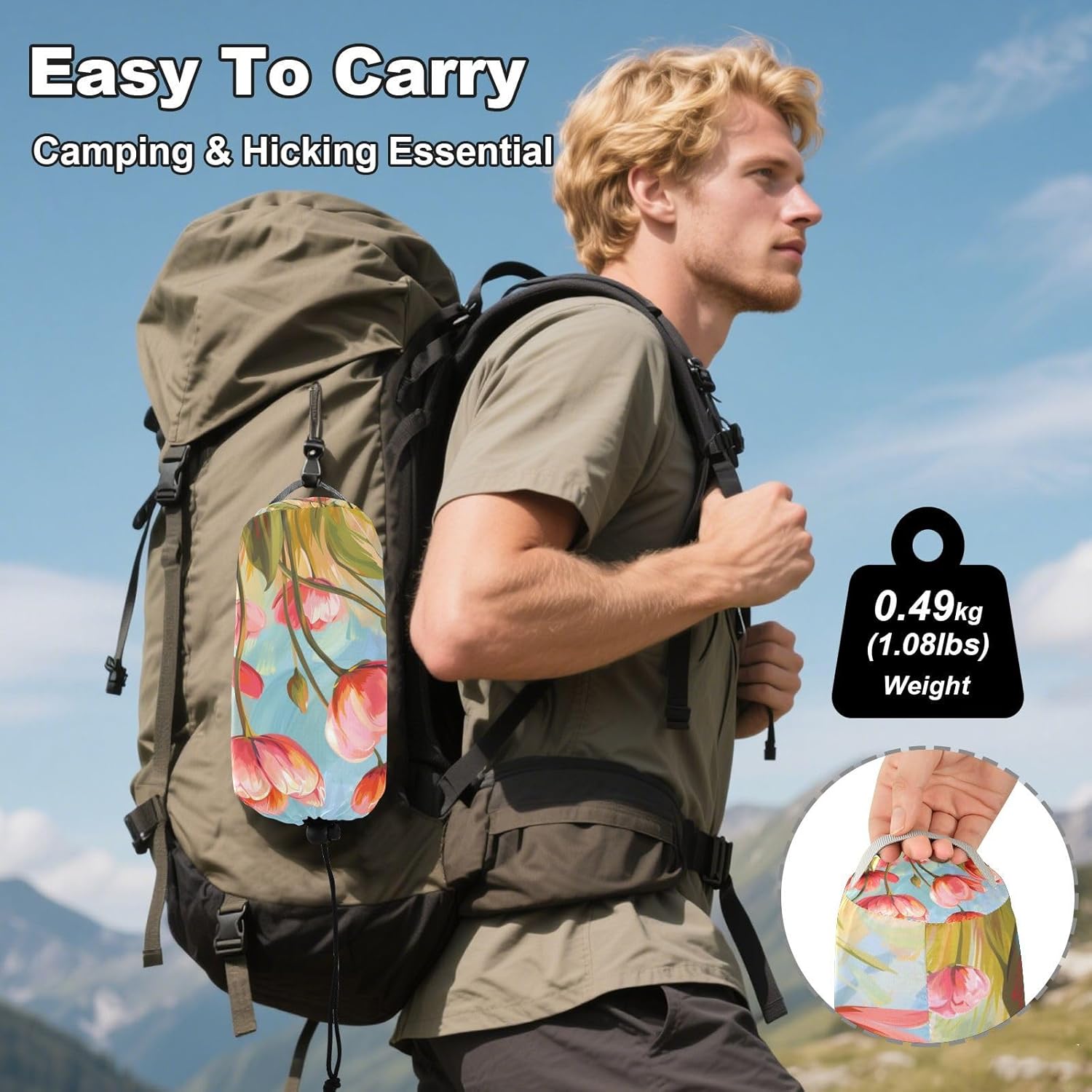 ALAZA Tulip Flower Floral Painting Camping Hammocks Single or 2 Person 500 lbs Portable Parachute Travel Hammock w/Tree Straps for Hiking Backpacking Indoor Outdoor