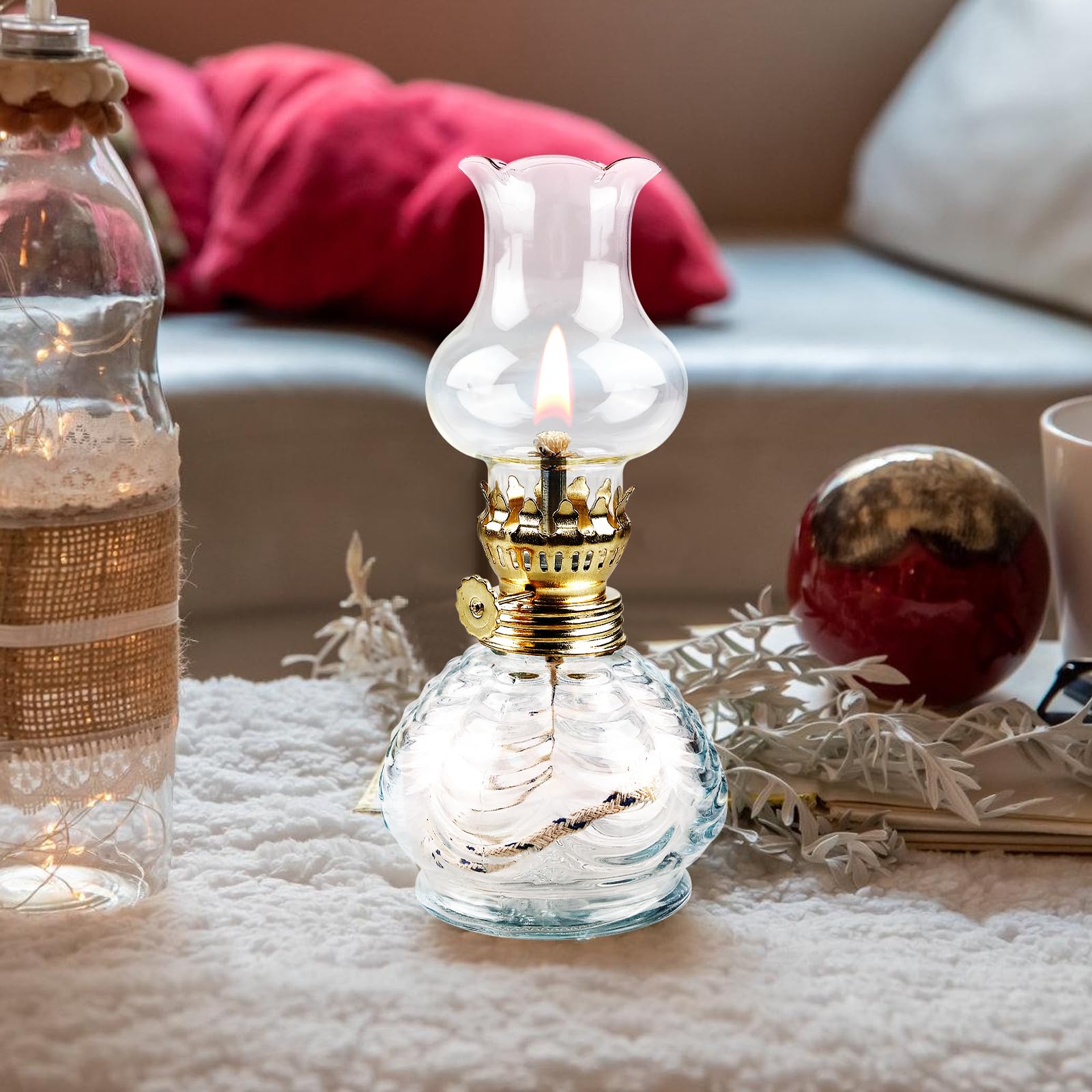 Lampada a Olio, 2 Lanterne a Petrolio in Vetro, Retro Nostalgia Trasparente, Luminosità Regolabile per Soggiorno, Sala da Pranzo