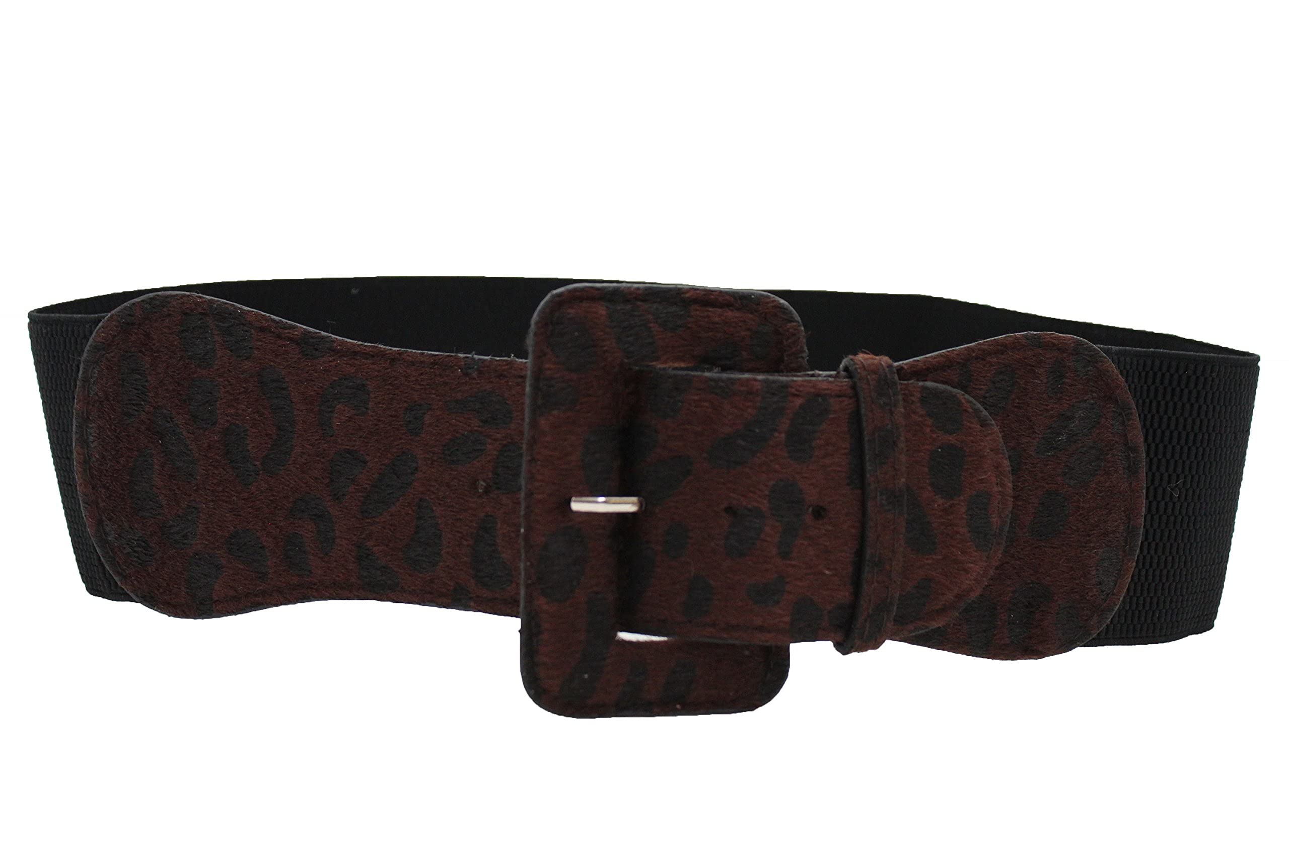 TFJ Women Elastic Wide Belt Hip High Waist Leopard Square Buckle M L XL Brown Black