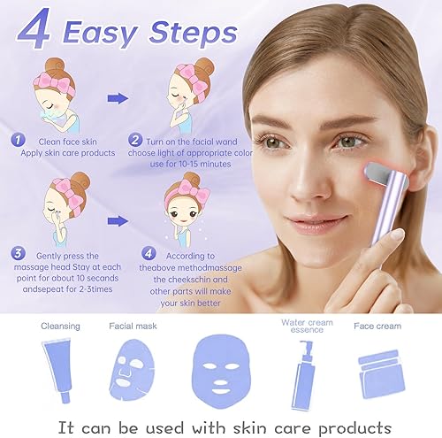 Miniatura 6 de Varita de terapia de luz, terapia de luz roja para cara y cuello, varita facial 7 en 1, varita de belleza LED roja y azul, rejuvenecimiento facial y