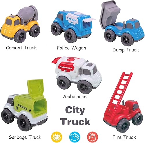 Miniatura 2 de iPlay, iLearn 6 autos de fricción de juguete para niños pequeños de 1 a 3 años, camión de construcción pequeño Push Go para niños de 2 a 4 años,