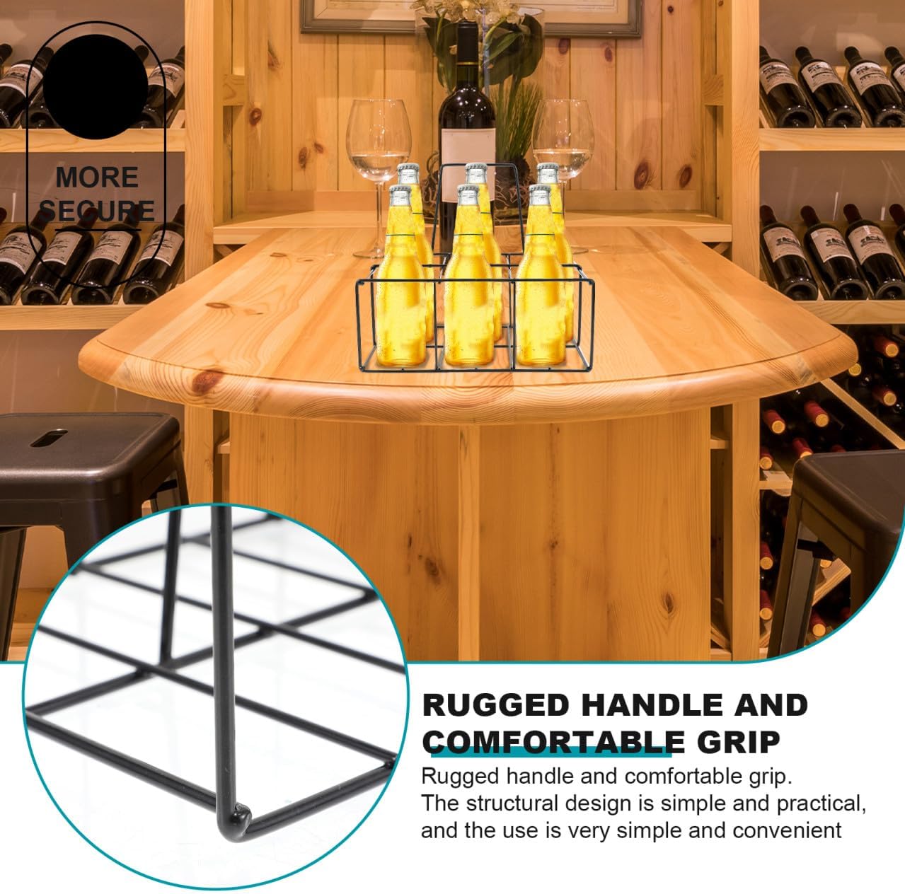 Garneck Beer Bottle Holder Shelf Handheld Storage Organizer for Beer Condiments Compartment Design Craftsmanship for Home Bars Kitchens