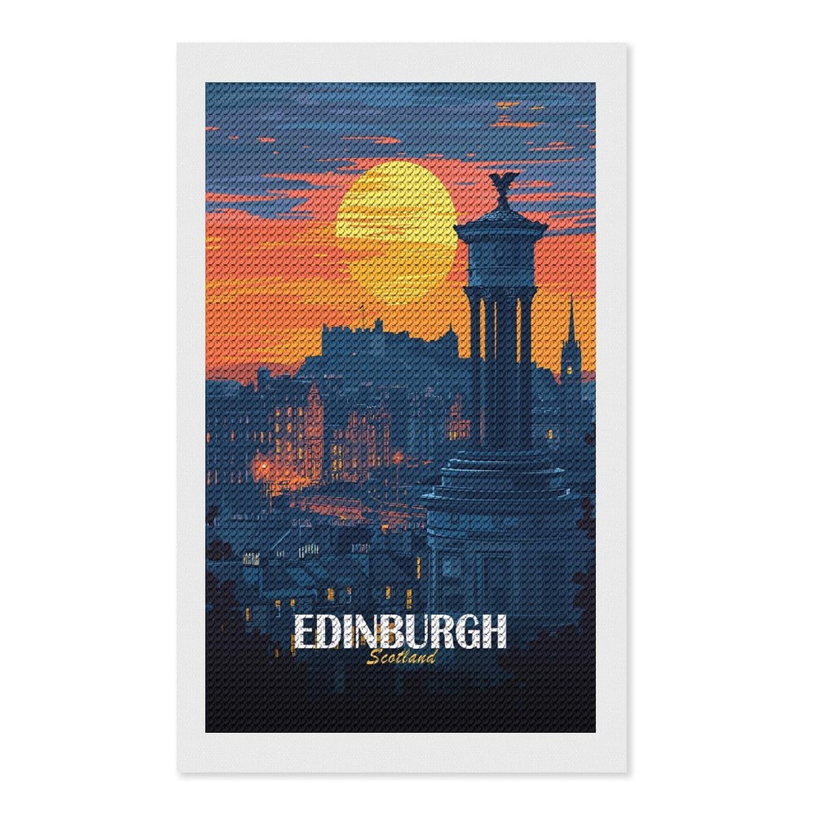 Junmoney Edinburgh Scotland Cityscape at Sunset Diamond Painting Canvas Set 12"x20", for Adults, Sparkling Round Gems, Thoughtful Handmade Gift, Modern Decor