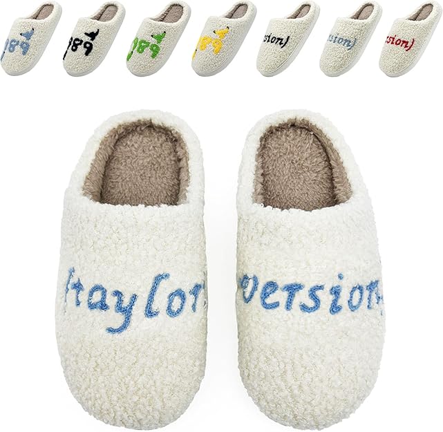 Taylors Slippers For Women Men, 1989 Blue Version, Cute House Slippers, Comfy Bedroom Slippers, Warm Fuzzy Indoor Slippers Memory Foam Slip-on Slippers