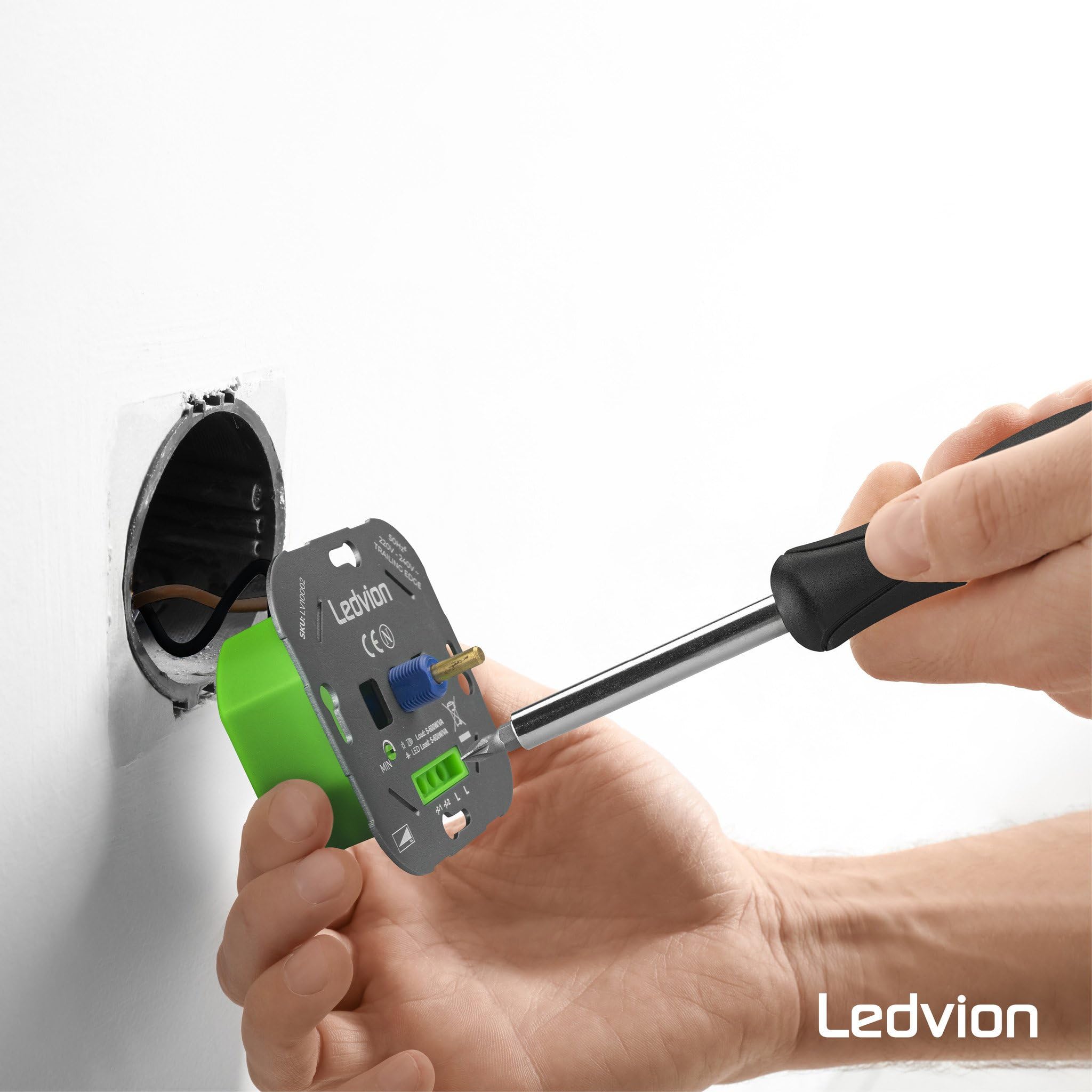 Ledvion - Variateur de Lumiere LED, LED Dimmables 5–600W / Halogène 10–600W, Couverture Blanche, à Découpage de Phase, Variateur Rotatif Encastré, Interrupteur Variateur LED