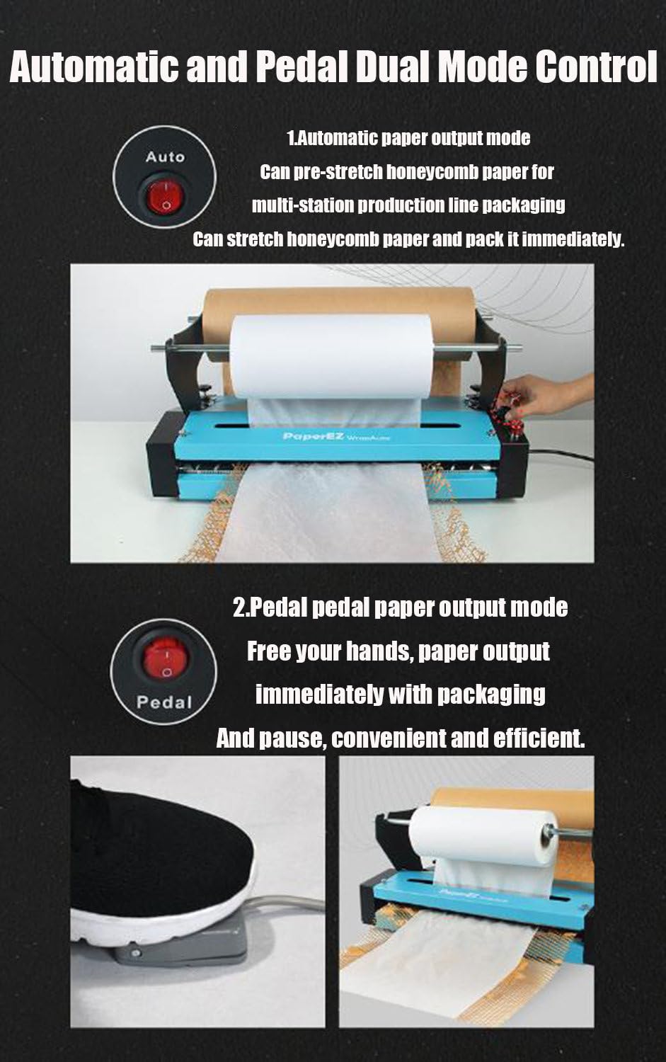 Distributeur de Rouleau de Papier d'emballage en nid d'abeille,Chargeur de Papier Automatique,Distributeur d'emballage en Papier à Sortie Automatique,Étirement/Vitesse réglable (A)