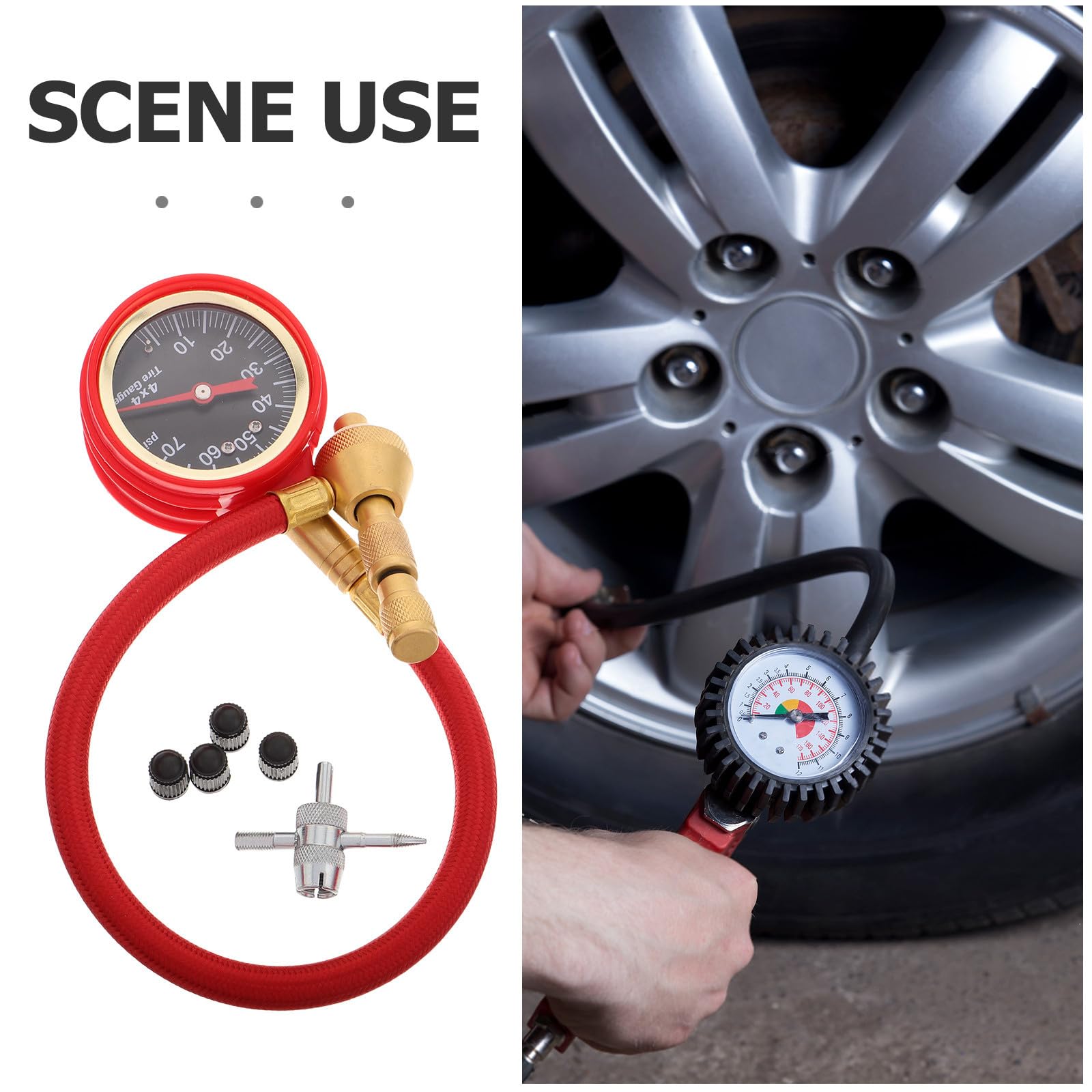 Manómetro y Goma Latón, de Presión de Neumáticos para Coche