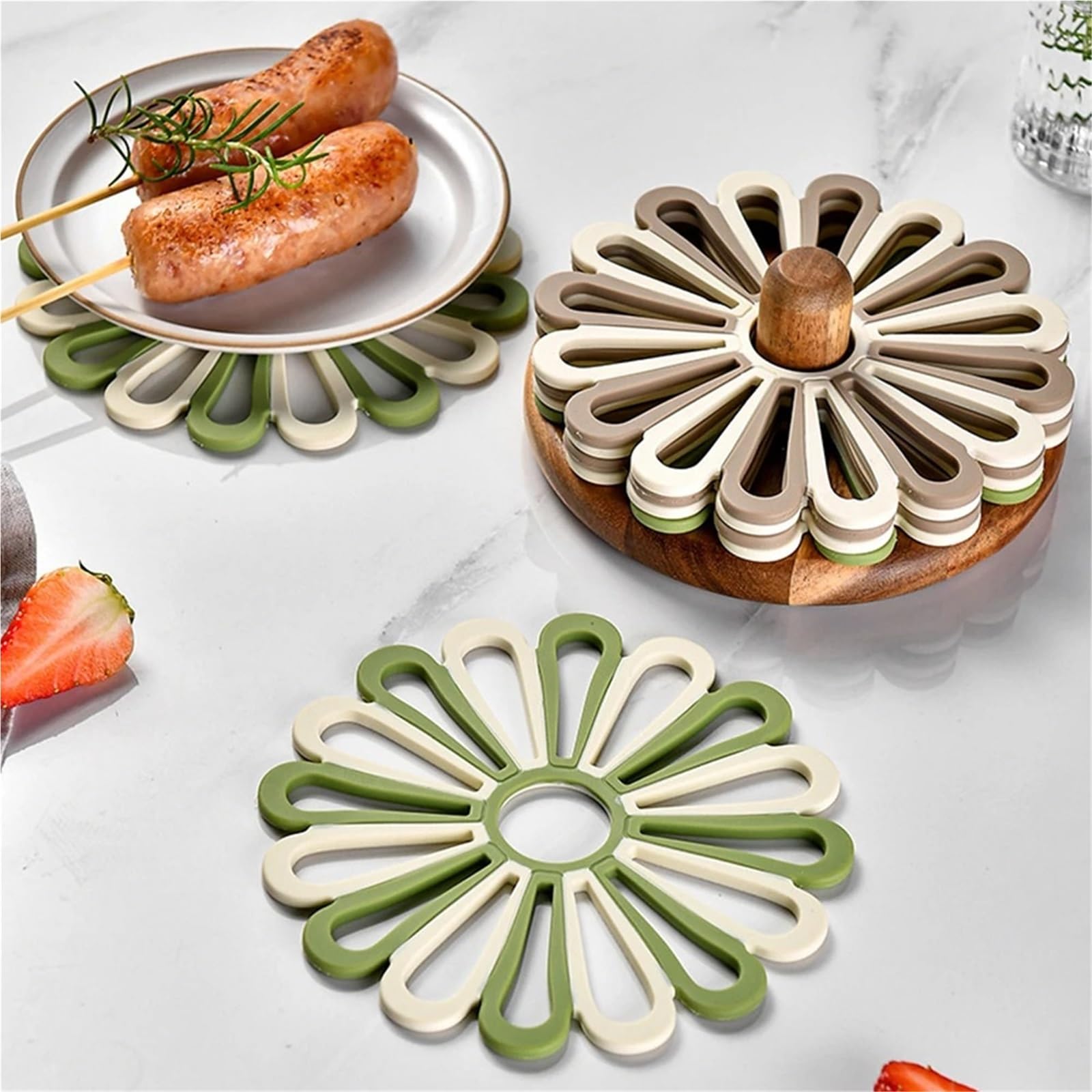 Dessous de Plat Silicone 6 Sets de Table en Silicone Relief Fleurs