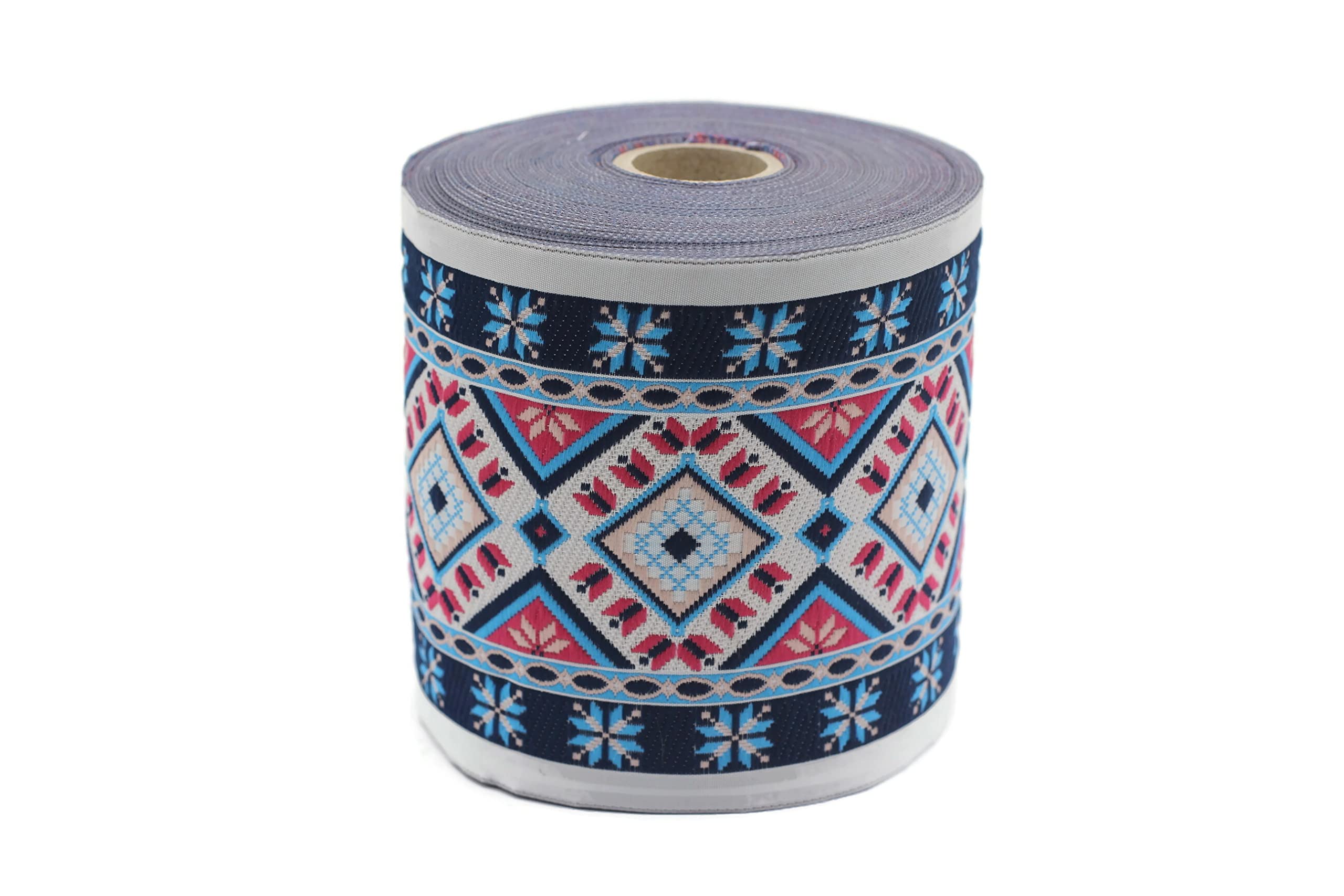 10 mètres de ruban jacquard de style Bleu Geometrique Motif des rubans de tissu pour artisanat 100mm