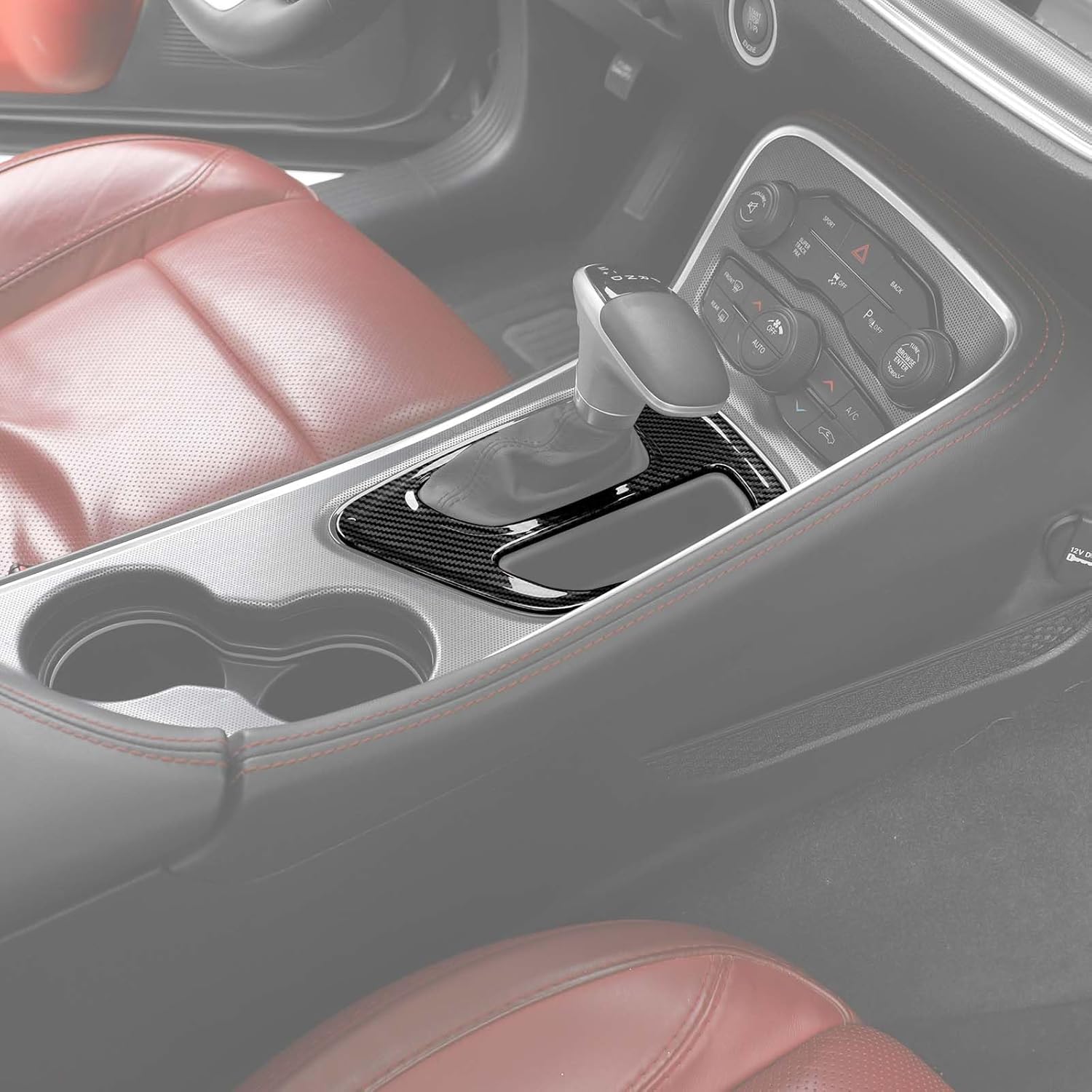 RT-TCZ for Challenger Carbon Fiber Gear Shift Panel Trim Cover for Dodge Challenger 2015 up Carbon Fiber Interior Accessories