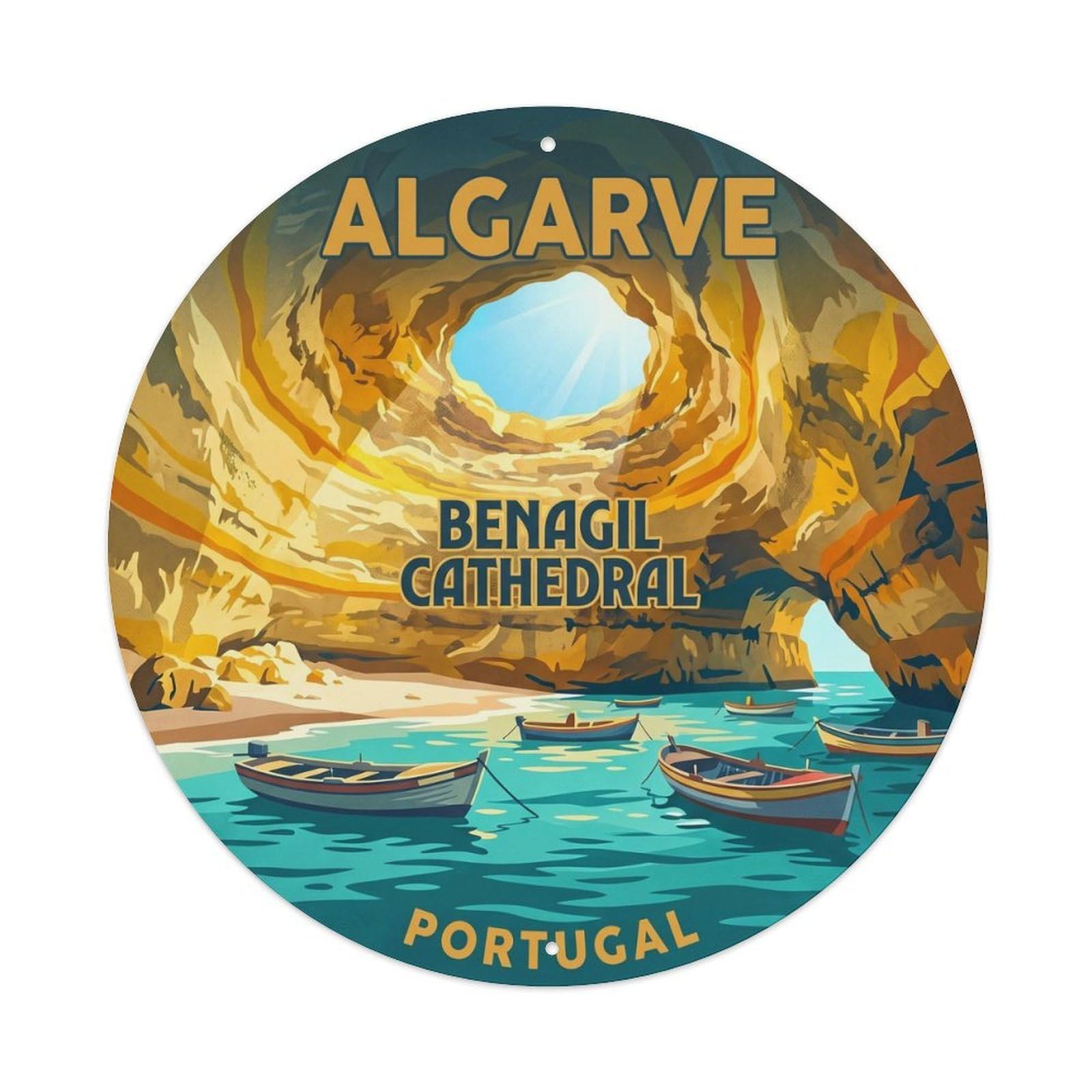 Olhnbad 08X08inch Style Coastal Portugal Algarve Coast Scenic Travel Art Metal Tin Sign